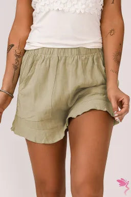 High Waist Pocketed Ruffle Shorts