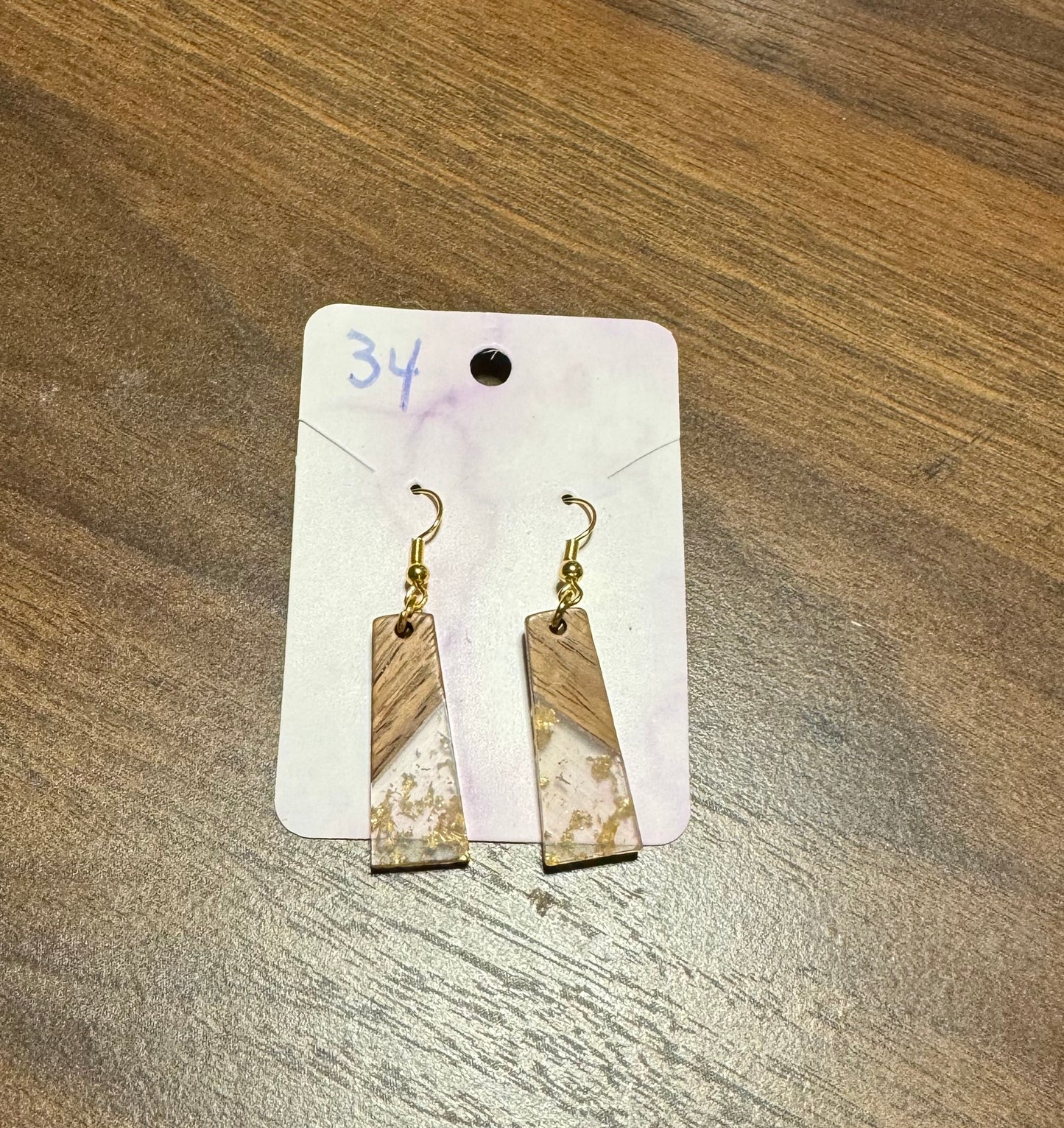 Gold flake wooden earrings