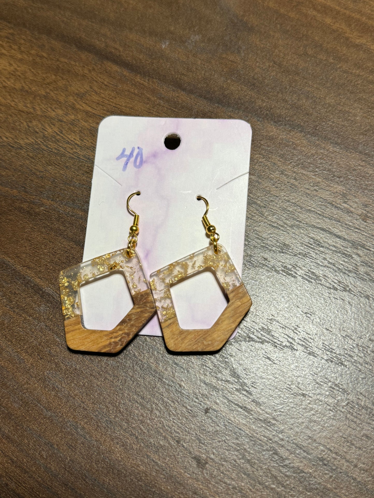 Gold flake wooden earrings