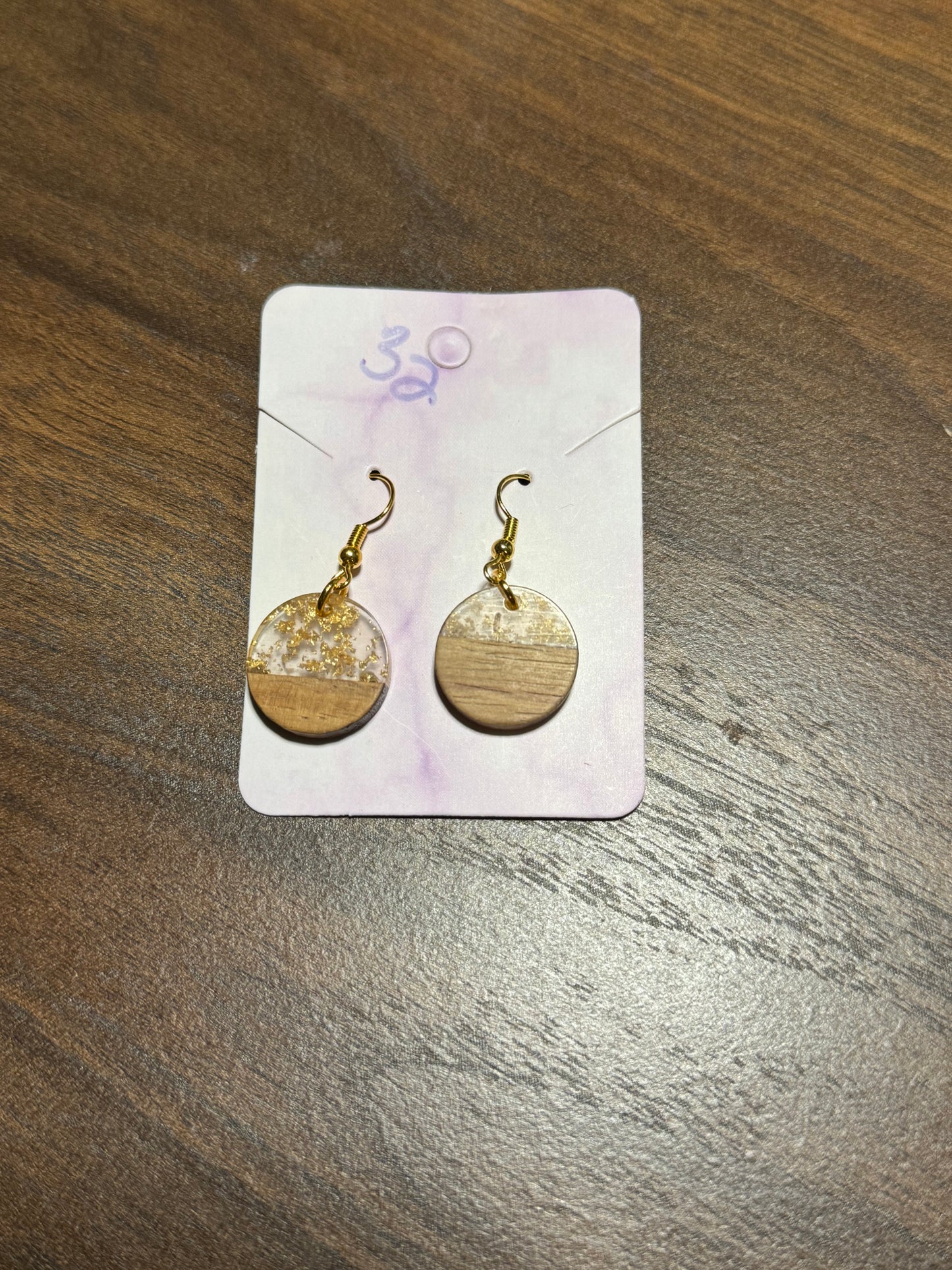 Gold flake wooden earrings