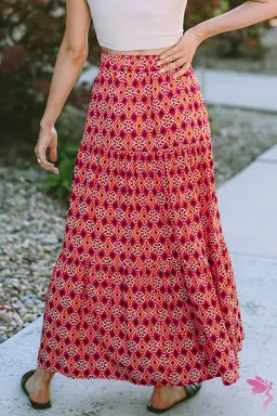 Rose Vintage Boho Floral Print Tiered Maxi Skirt