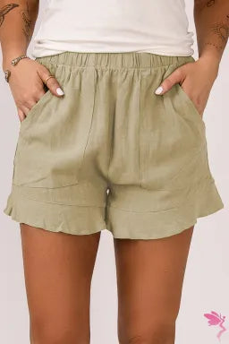 High Waist Pocketed Ruffle Shorts