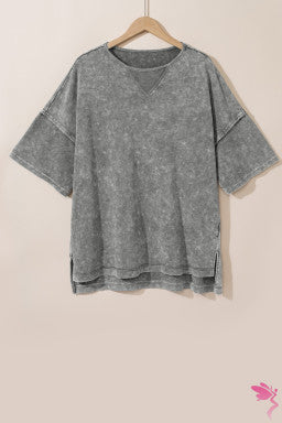 Mineral Wash Drop Sleeve Patchwork Plus Tee