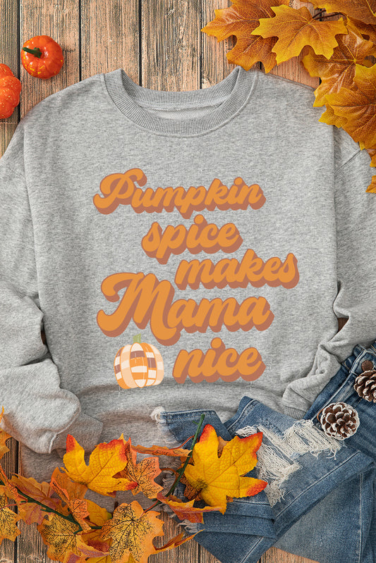 Gray Pumpkin Spice Makes Mama Nice Round Neck Sweatshirt