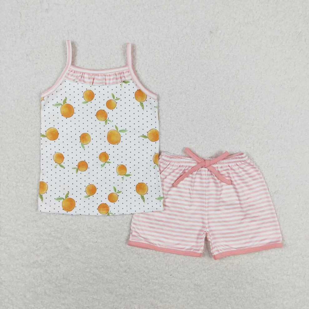 girls orange fruit summer short set