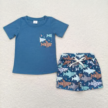 Boys Blue Pocket Tee Shirts Tops Fish Shorts Clothes Sets