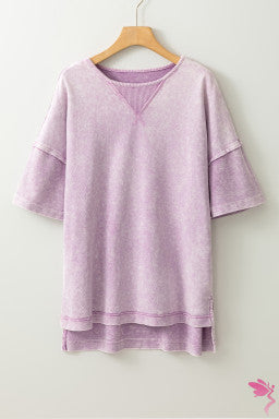 Orchid Petal Mineral Wash Exposed Seam Drop Shoulder Oversized Tee