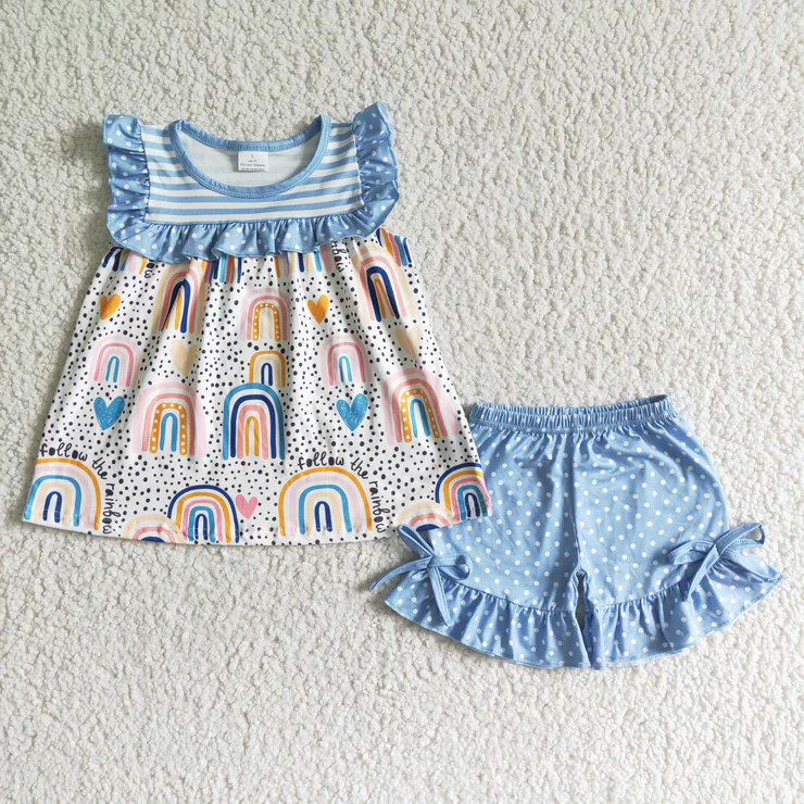 Girl  blue rainbow summer set