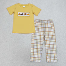 Boys Thanksgiving Turkey Shirt Checkered Pants Clothes Sets