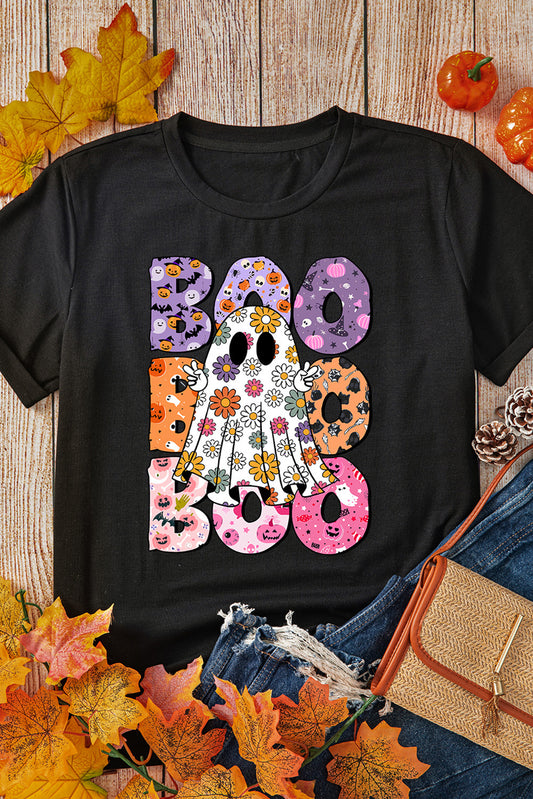 Black Print Crew Neck Halloween T Shirt