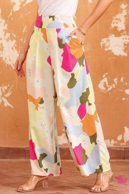 Multicolor Color Palette Print Flowy Wide Leg Pants