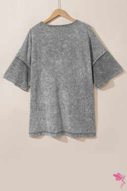 Mineral Wash Drop Sleeve Patchwork Plus Tee