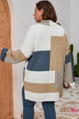 Multicolor Plus Size Colorblock Knit Cardigan