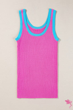 Colorblock Edge Ribbed Knit U Neck Tank Top