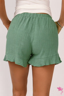 High Waist Pocketed Ruffle Shorts