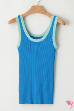 Colorblock Edge Ribbed Knit U Neck Tank Top