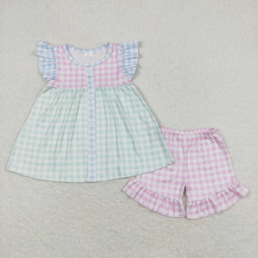 pink green gingham boutique outfit