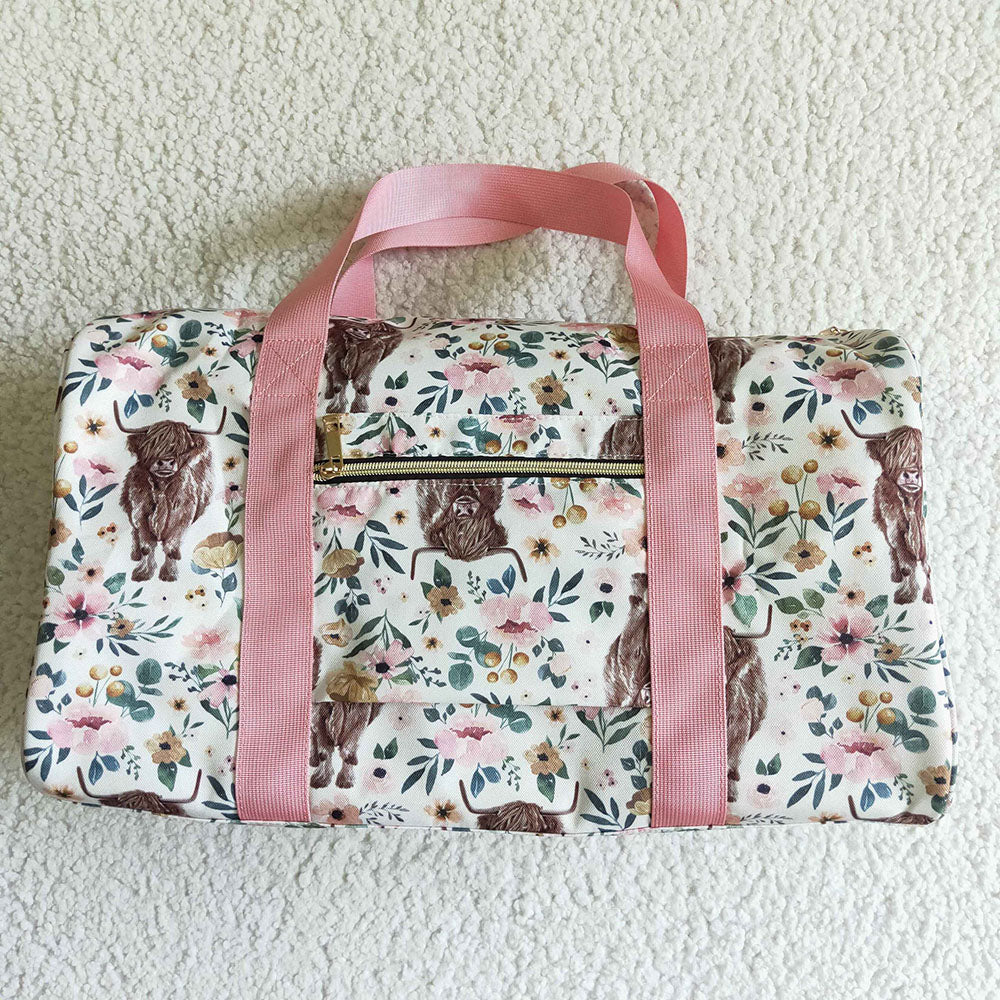 Western cow pink flower Gym bags