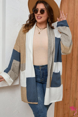 Multicolor Plus Size Colorblock Knit Cardigan