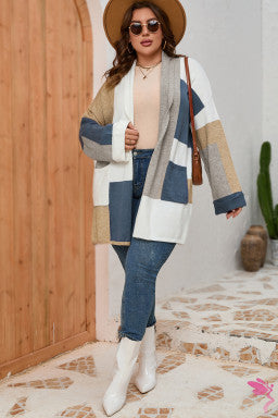 Multicolor Plus Size Colorblock Knit Cardigan