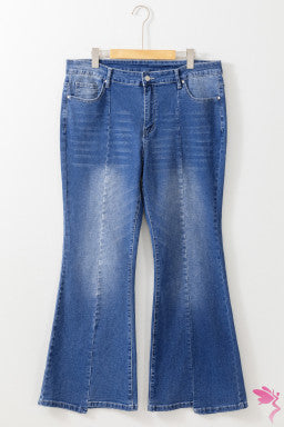 Blue Plus Size Exposed Seam High Waist Flare Jeans