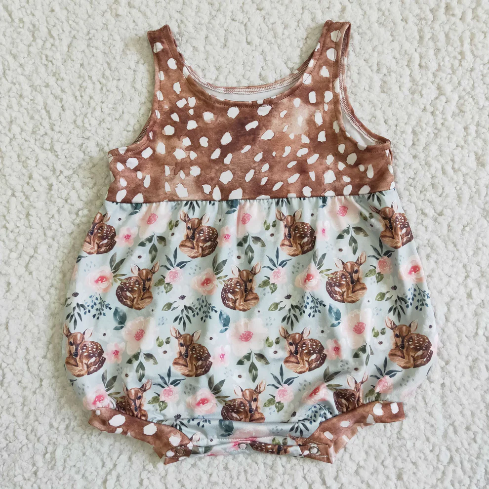 Deer print bubble romper