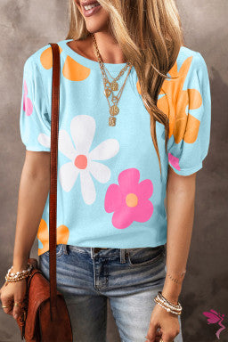 Flower Print Bubble Sleeve Tee