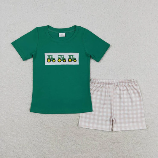 Embroidery tractor toddler boy summer outfits