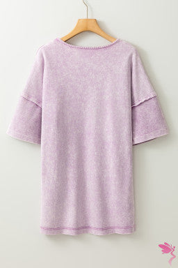 Orchid Petal Mineral Wash Exposed Seam Drop Shoulder Oversized Tee