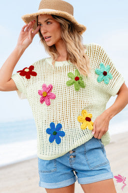 Crochet Flower Hollow-out Sweater T Shirt