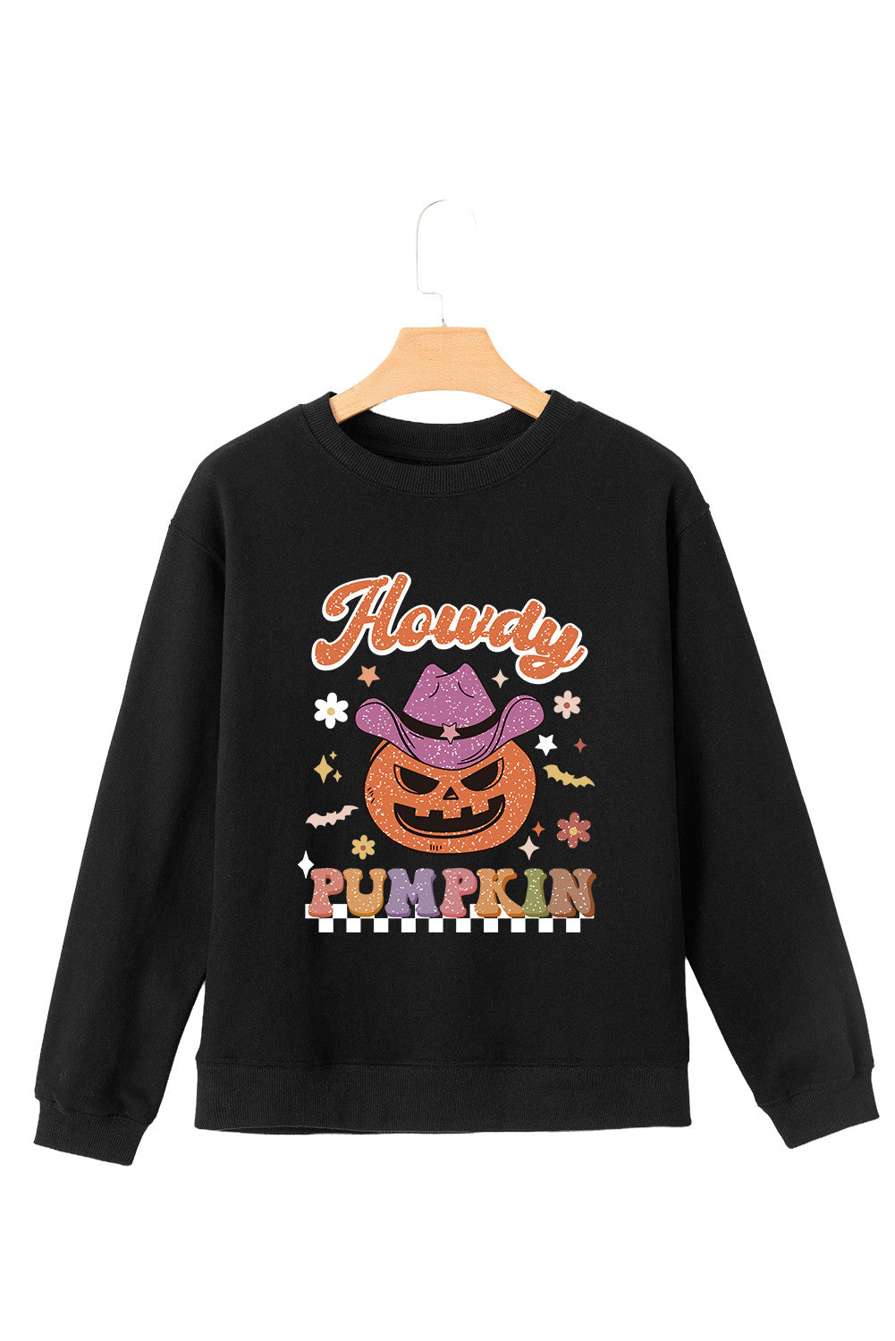 Black Halloween Howdy PUMPKIN Print Graphic Pullover Sweatshirt