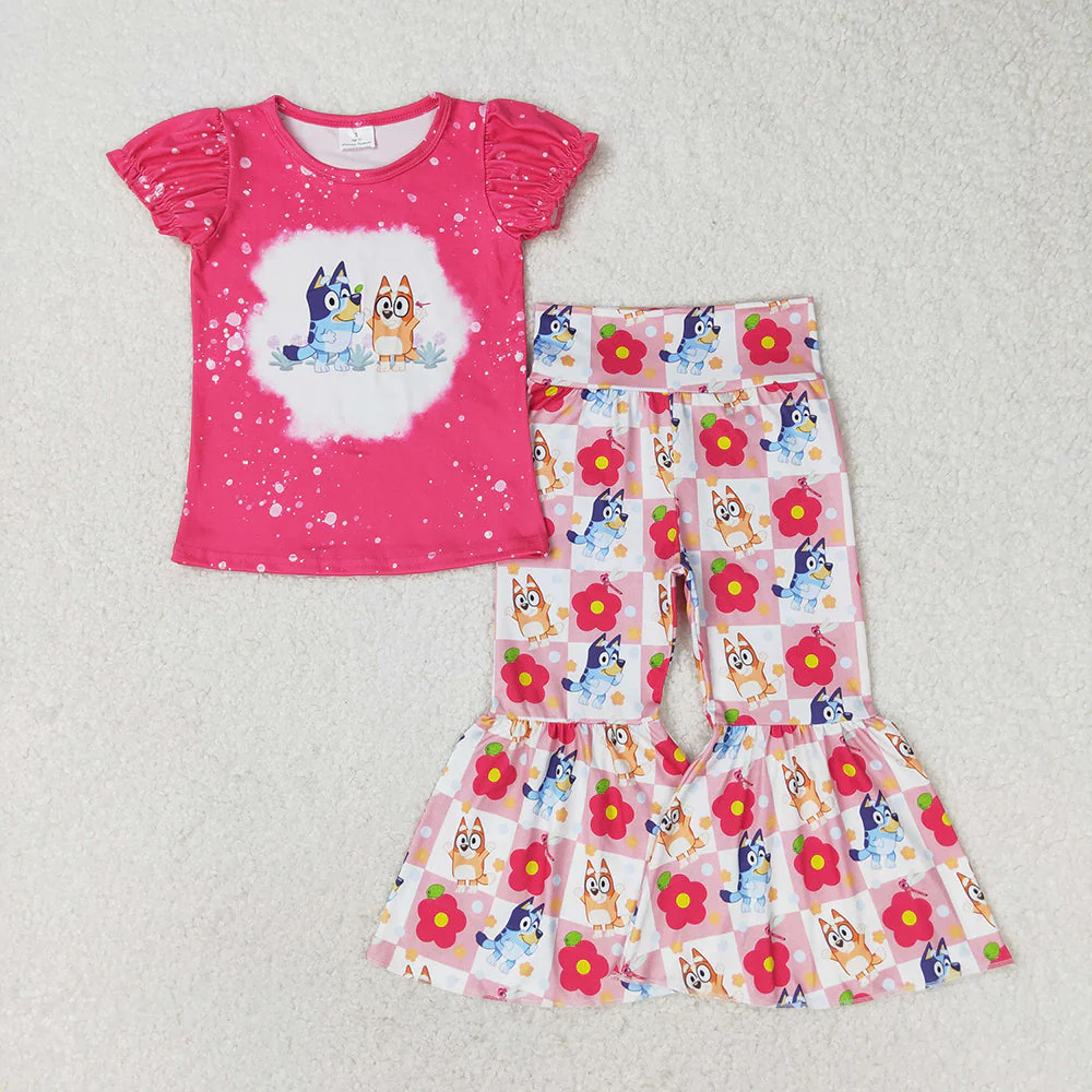 Girls Pink Dogs Flowers pants set