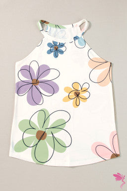 Beige Sweet Floral Tank Top