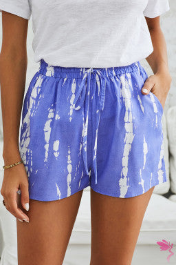 Blue Tie Dye Drawstring Casual Shorts