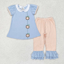 Embroidery Pumpkins Sibling Rompers Clothes Sets