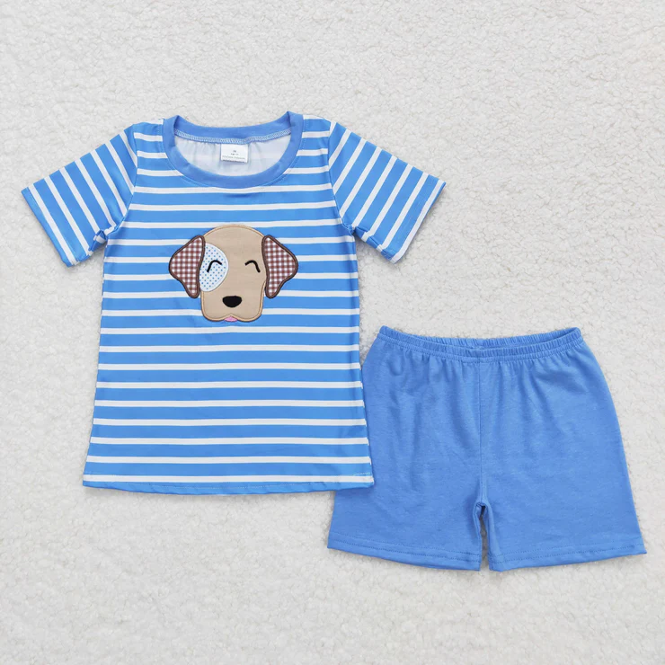 Embroidery dog toddler boy summer outfits