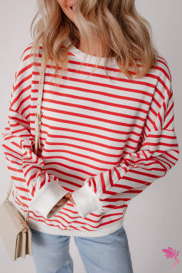 Stripe Drop Shoulder Crew Neck Loose Sweatshirt