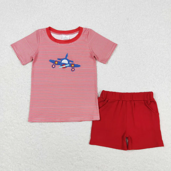 BOYS RED PLANE EMBROIDERED SET