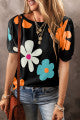 Flower Print Bubble Sleeve Tee