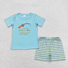 Boys Fishing Shirt Top Checkered Shorts Clothes Sets