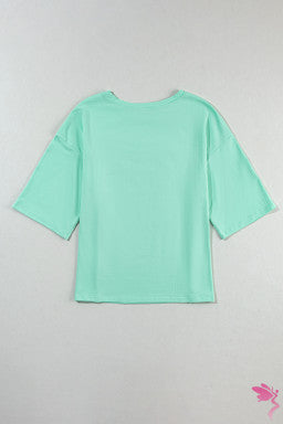 Moonlight Jade Colorblock Star Patched Half Sleeve Oversized Tee