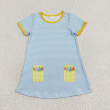 Girl blue stripes back to school dress