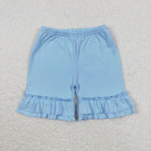 Girls Summer Solid Color Cotton Double Ruffle Shorts