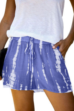 Blue Tie Dye Drawstring Casual Shorts