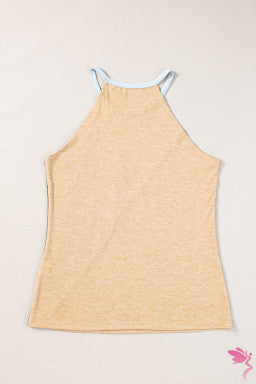 Light French Beige Geometric Color Block Sleeveless Top