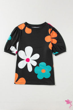 Flower Print Bubble Sleeve Tee