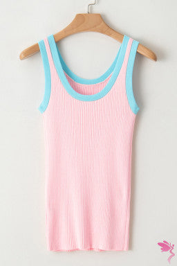 Colorblock Edge Ribbed Knit U Neck Tank Top