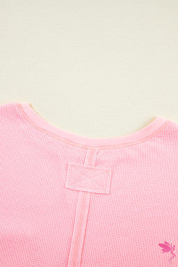 Pink Plus Size Ribbed Exposed Seam Tee and Shorts Set