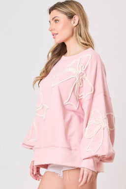 Light Pink Flower Pattern Drop Shoulder Loose Sweatshirt)