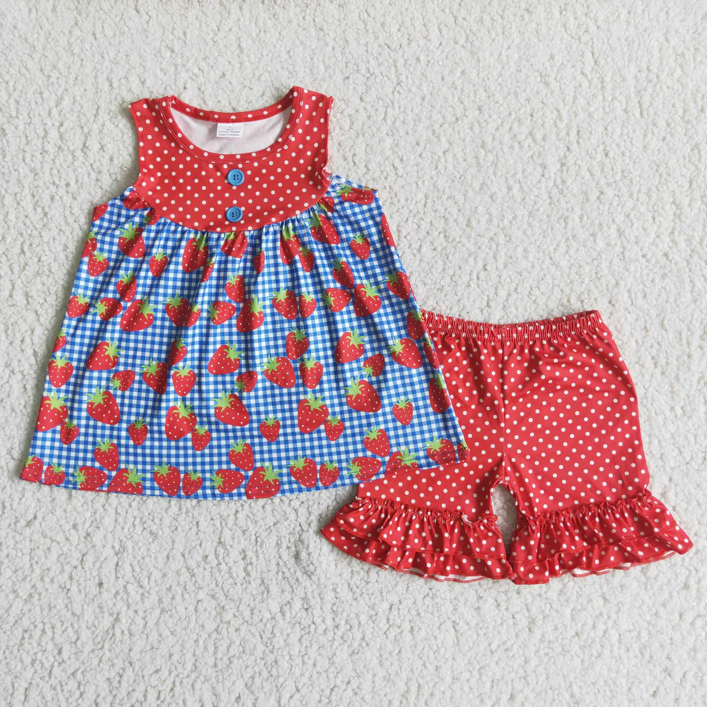 Girls summer strawberry short set